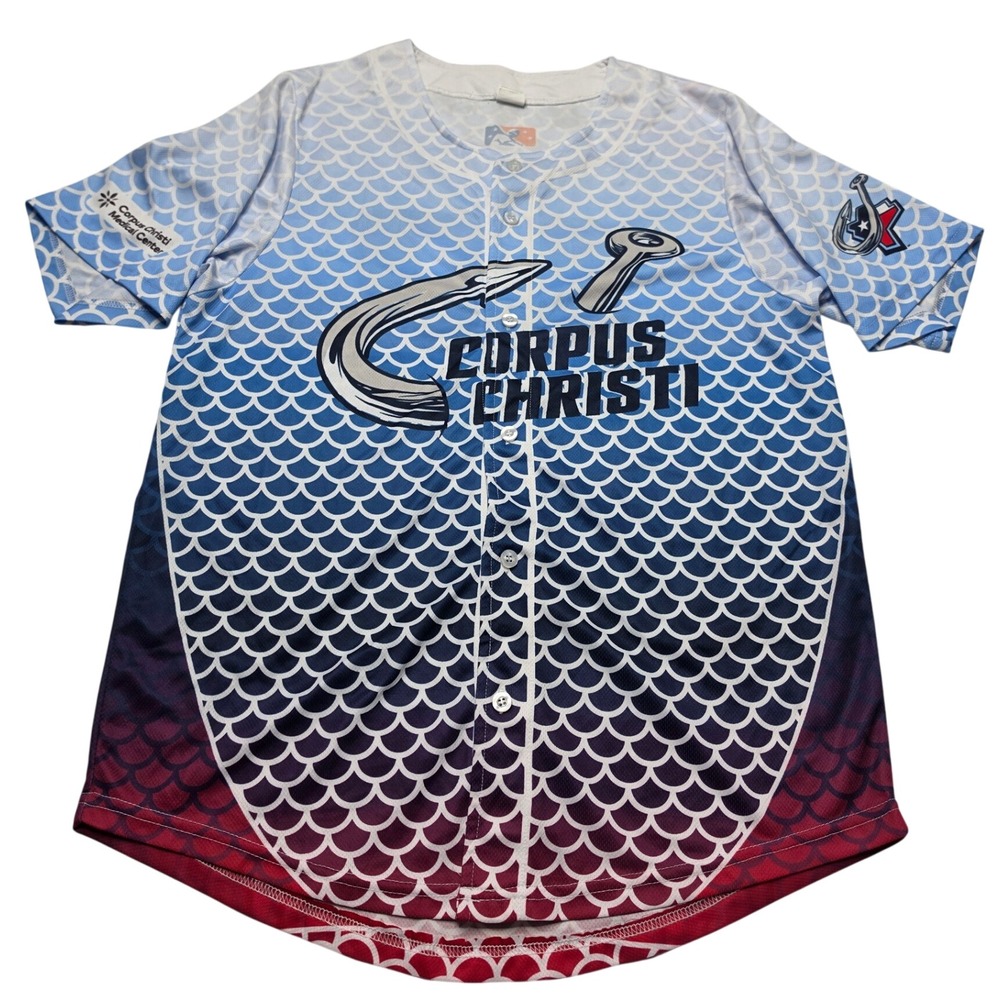 Success Brands Corpus Christi Hooks Baseball Jersey Blue Scale Mens Medium